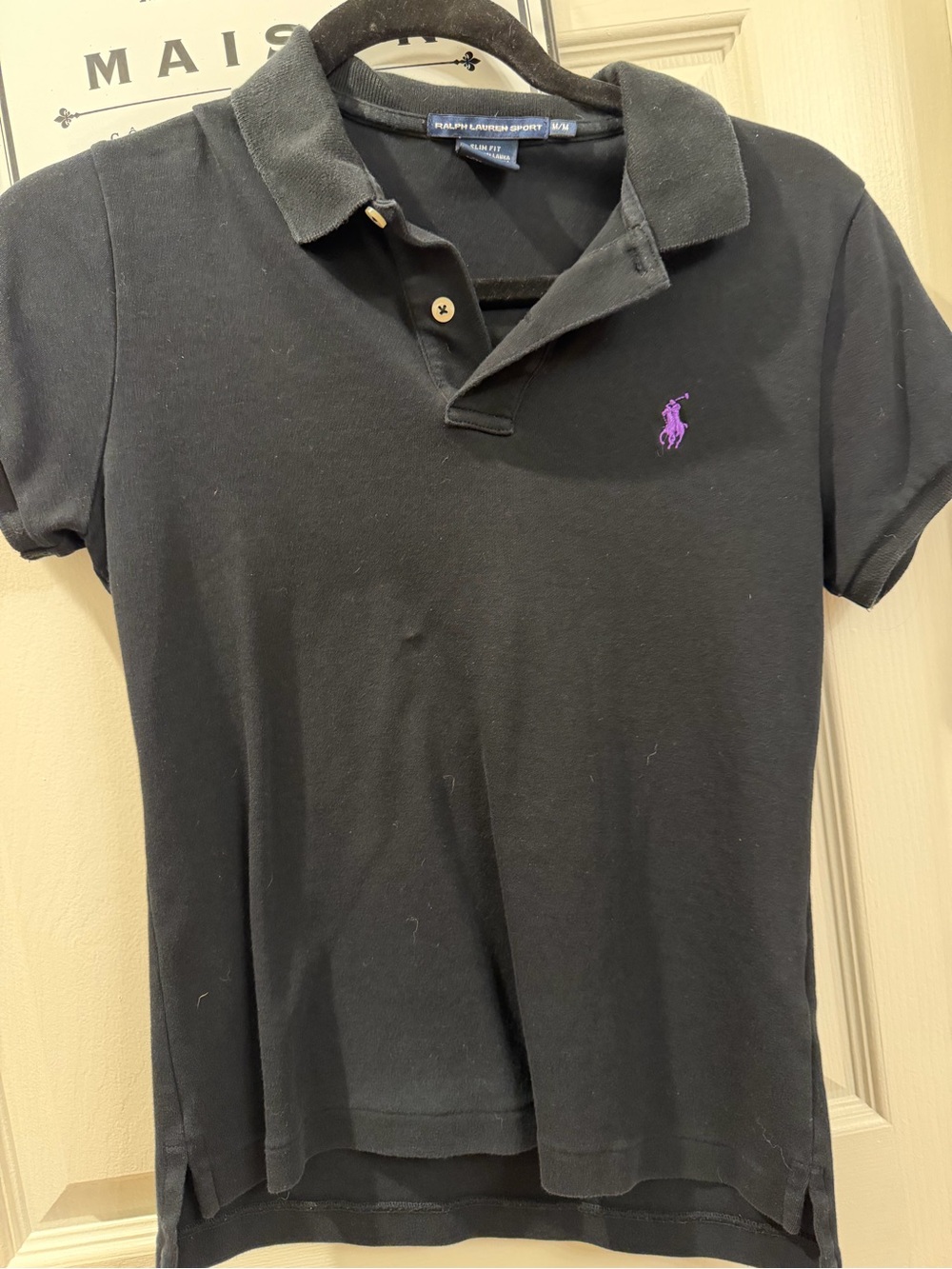Ralph Lauren Sport Slim Fit Short Sleeve Polo Shirt Black Womens Medium